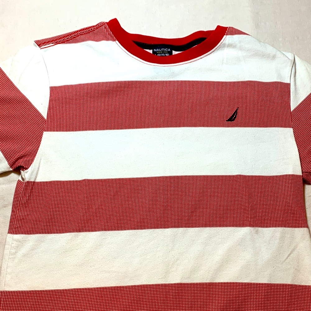 Nautica Boy’s Short Sleeve Red and White Tee